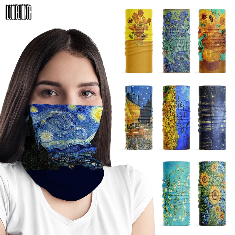 

New Oil Painting Women Face Bandana Van Gogh Art Retro Ring Scarf Neck Gaiter Star Moon Night Sunflower Men's Tubular Headscarf