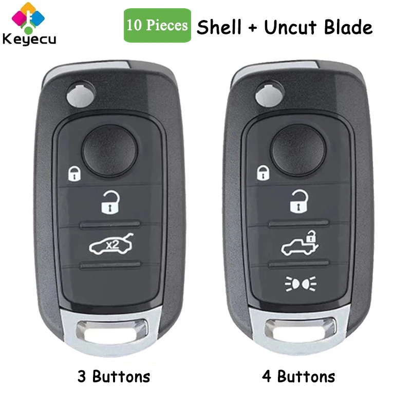 

KEYECU 10 Pieces Flip Remote Car Key Shell Case With Uncut Blade 3/ 4 Buttons Fob for Fiat 500X Tipo Egea 500 Toro Nuovo Grazie
