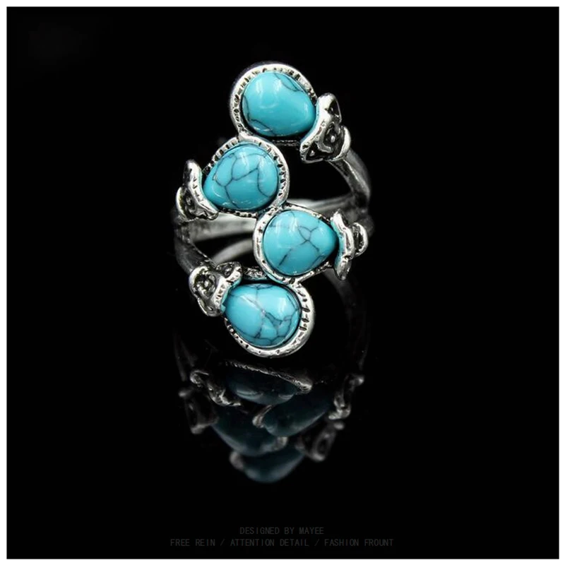 Модные кольца в богемном стиле с калаитовым камнем тибетские античные