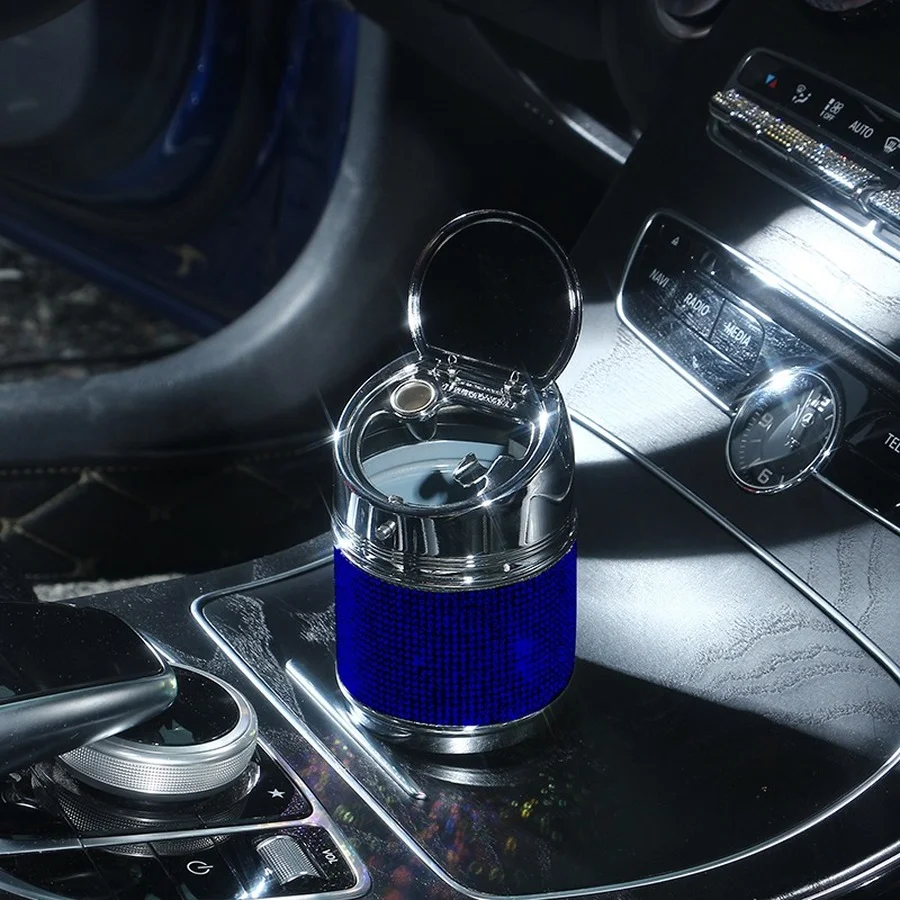 

2021 Diamond Auto Car Cylinder Crystal Ashtray Container Holder Storage Cup Car Bling Accessories for Girl Woman Dropshipping