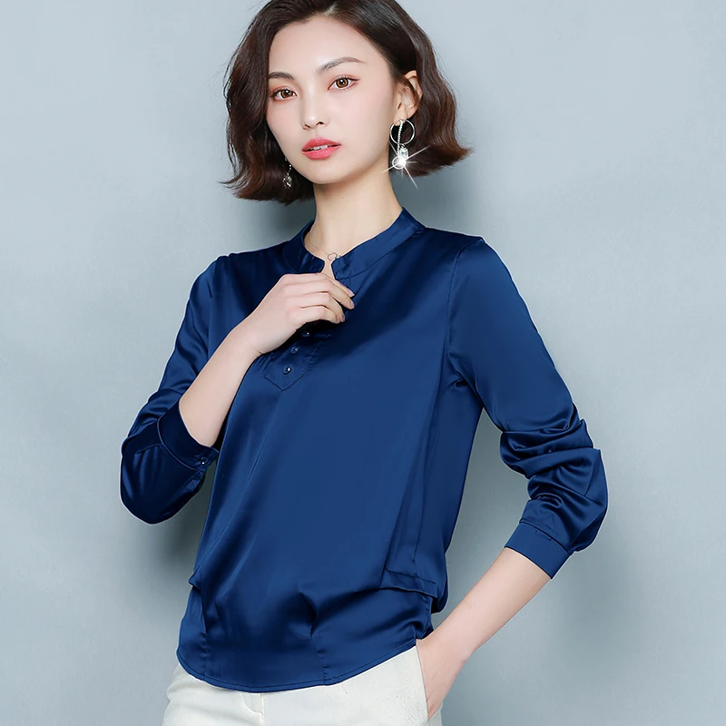 

Long Sleeve Silk Blouse Women Shirts Fashion V-neck OL Office Women Blouses Korean Chiffon Blouse Women Tops Loose Blusas Mujer