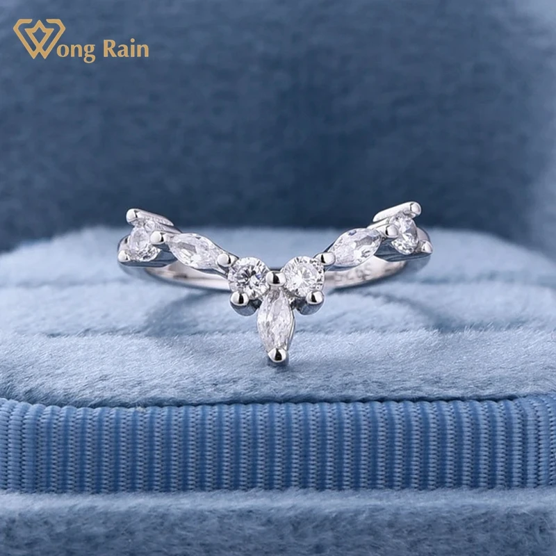 

Wong Rain Romantic 925 Sterling Silver Created Moissanite Wedding Party V Shape Rose/White Gold Ring For Women Fine Jewelry Gift