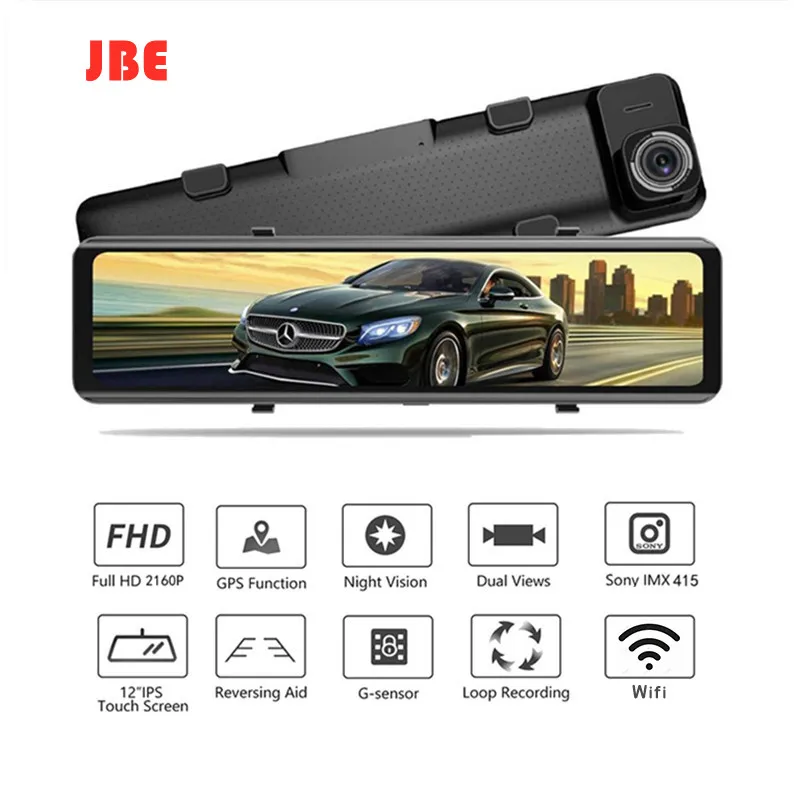 4K 3840*2160P 12-дюймовый автомобильный видеорегистратор с Wi-Fi GPS Sony IMX415 зеркало заднего