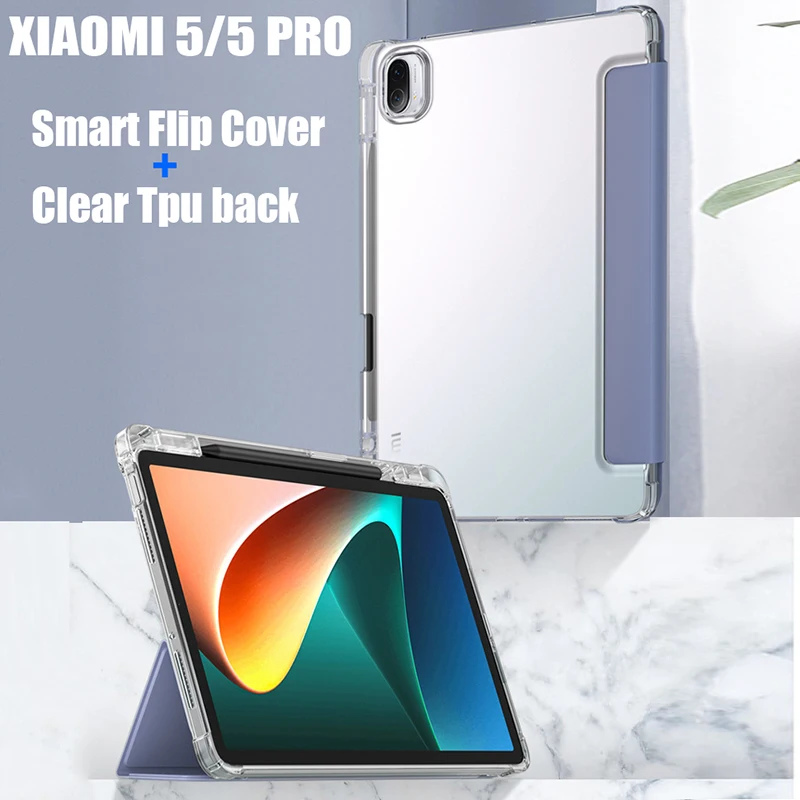 

Smart Cover Transparent TPU Leahter Flip Cover Case For XIAOMI 5 / 5 PRO 11inch With Pencil Holder AirBag Drop Shock Proof