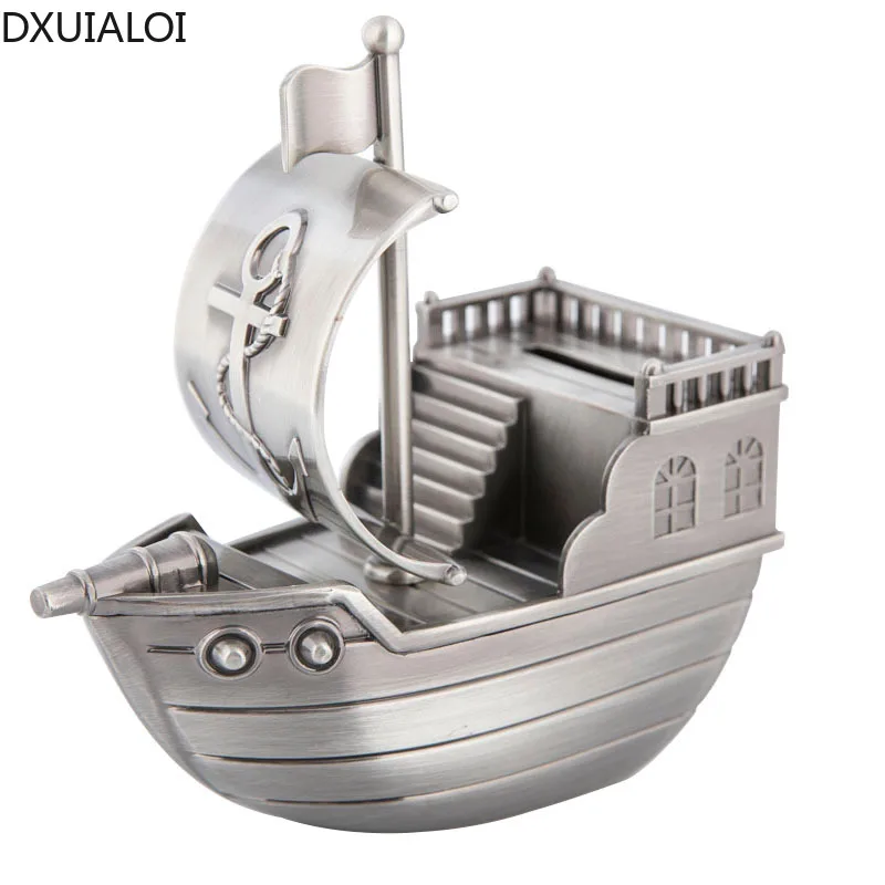 Home decoration metal European-style retro creative pirate ship piggy bank crafts ornaments children's birthday gift coin | Дом и сад