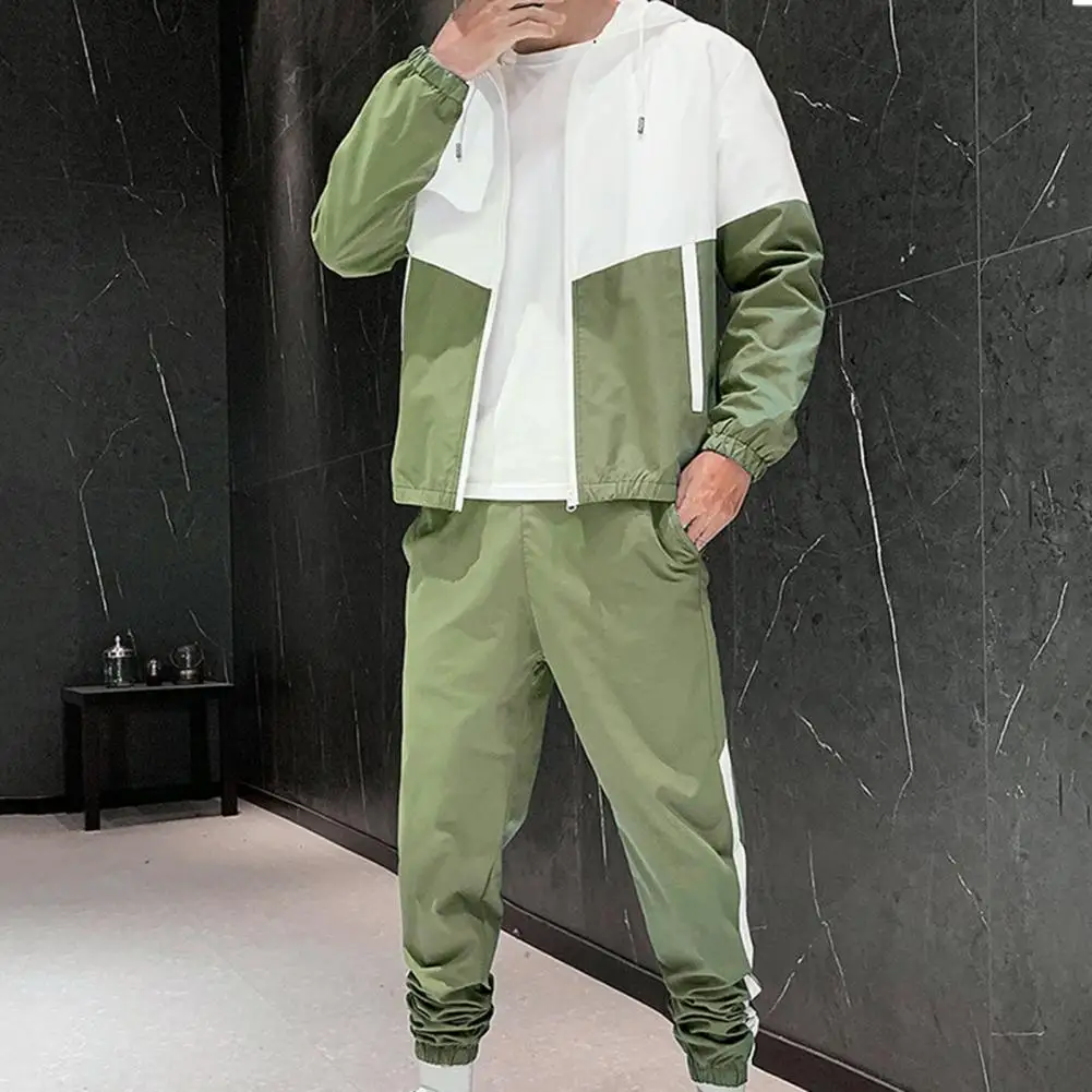 

Energetic Men Suit Elastic Waist Coat Suit Long Pants Cardigan Hooded Long Sleeve Sweatshirt Suits