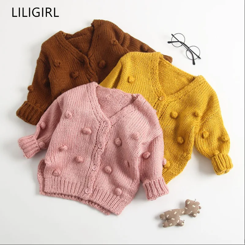 LILIGIRL хлопковый свитер ручной работы для маленьких девочек зимний детский вязаный кардиган с длинными рукавами, куртка, пальто Детский кардиган, свитера