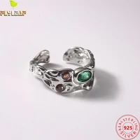100 925 sterling silver rings for women irregular colorful gems open ring fashion fine jewelry adjustable temperament