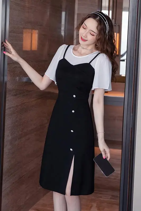 

COIGARSAM Women Long dress New Summer Dresses Black 1213
