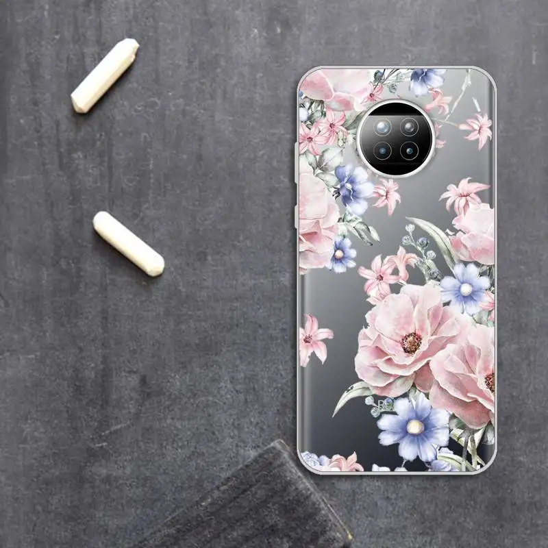 

Vintage flower rose pink Phone Case Transparent for Xiaomi Redmi note 10 t 8 9 pro lite 11