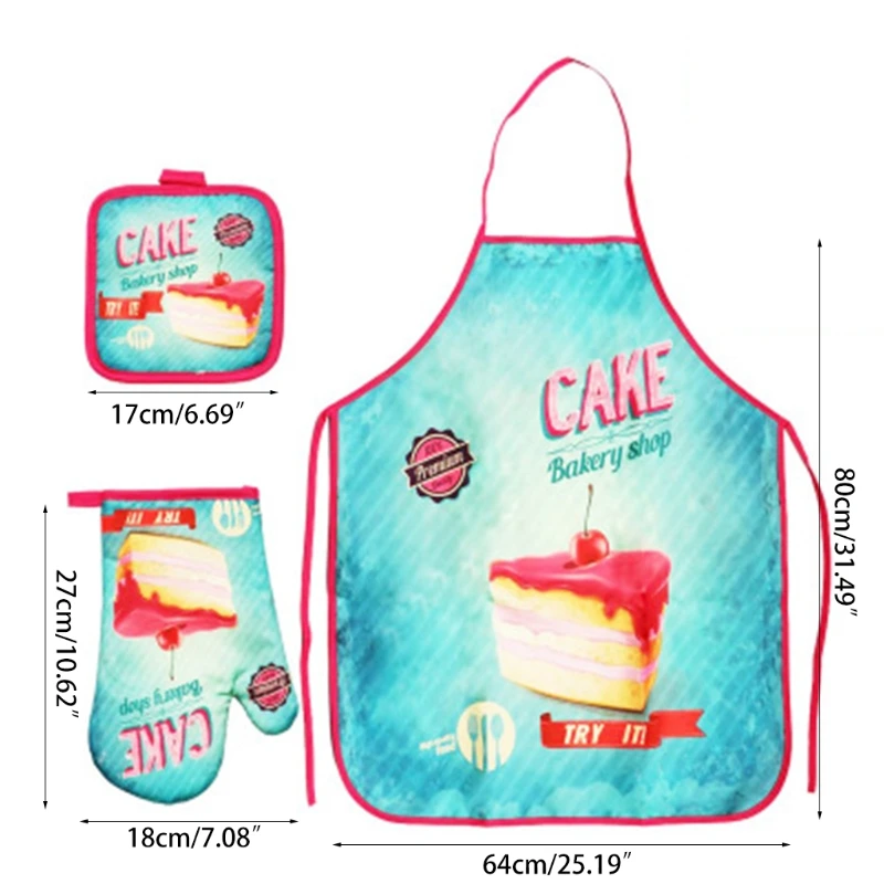 

3pcs Apron Microwave Oven Gloves Insulation Pad Set Women Kitchen Cooking Aprons H3CC