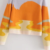 2020 Niche Design Sunset Sunset Womens Sweater Color Patchwork Button Lapel Long Sleeve Knitted Sweater Casual Womens Top