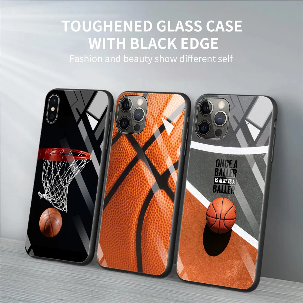 

basketball Tempered glass phone case For iPhone 13 12 mini 11 pro xs max X XR 5 6 7 8 S plus