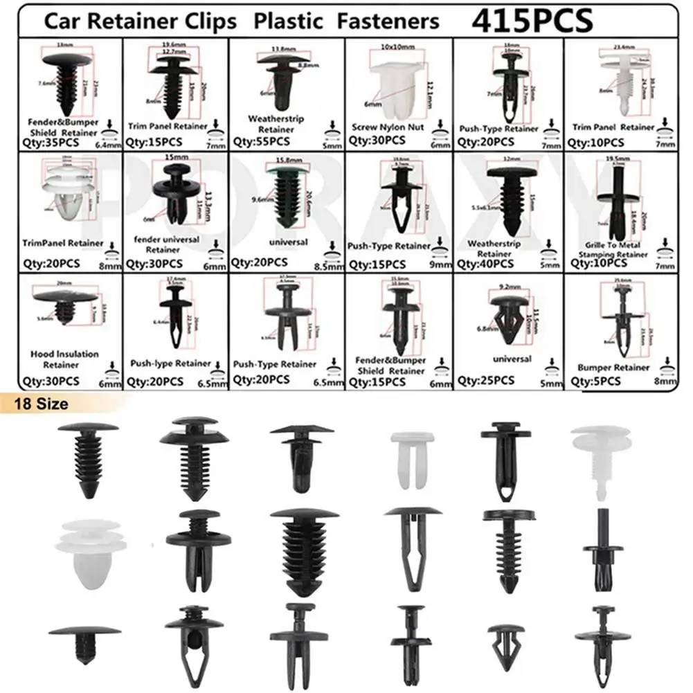 Набор для ремонта пластиковых заклепок 456 шт. обшивки панели бампера брызговика