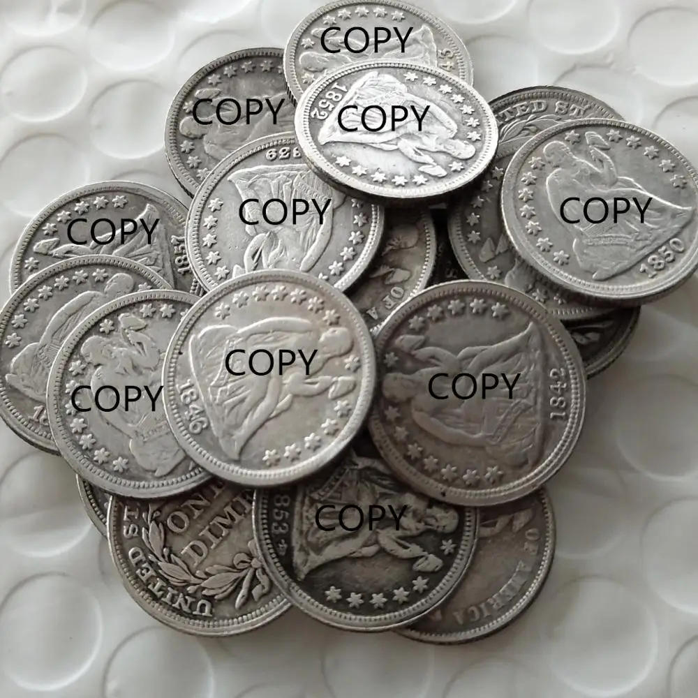 US A Set Of(1838-1881)PS 50pcs Liberty Seated Dime Silver Plated Copy Coin