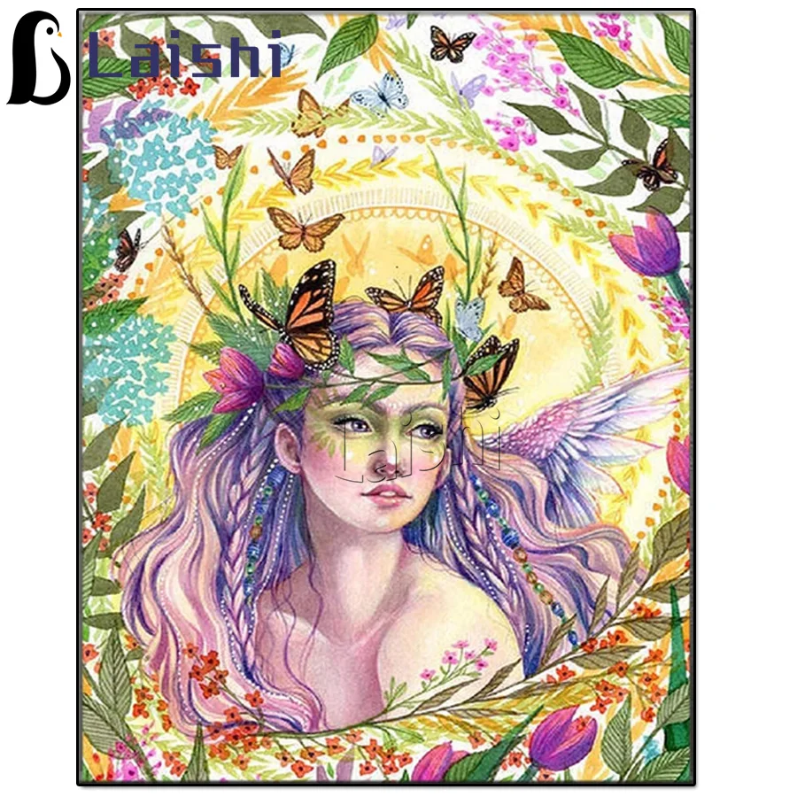 

5d diamond painting Cartoon sexy girl with butterfly diy full square round diamond mosaic DIY rhinestone painting home decor