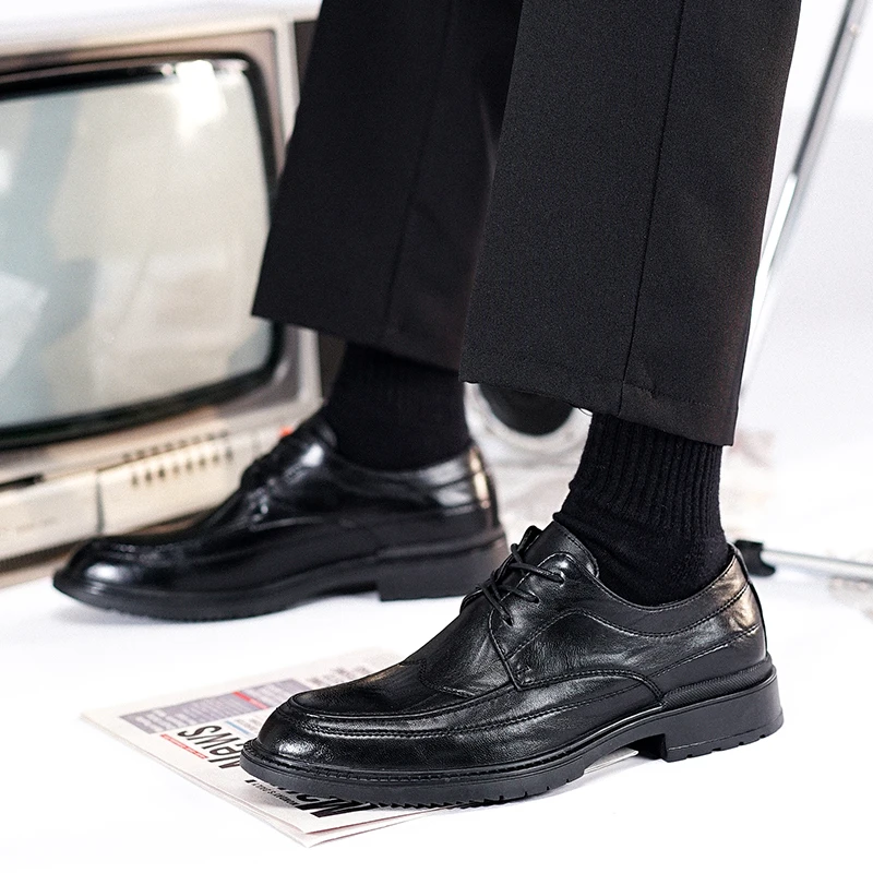 

Мужские повседневные кожаные туфли, классические модные износостойкие деловые дышащие удобные легкие Нескользящие туфли со шнуровкой