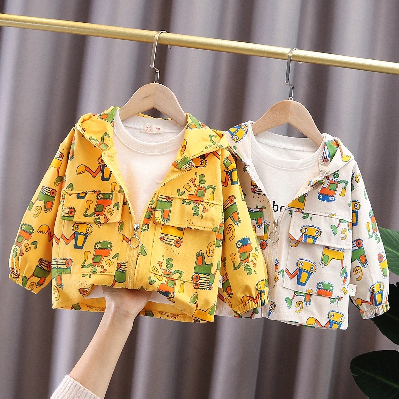 

Детская куртка для девочек, одежда, детское пальто, верхняя одежда с мультяшным принтом, женская повседневная одежда для мальчиков, весна-ос...