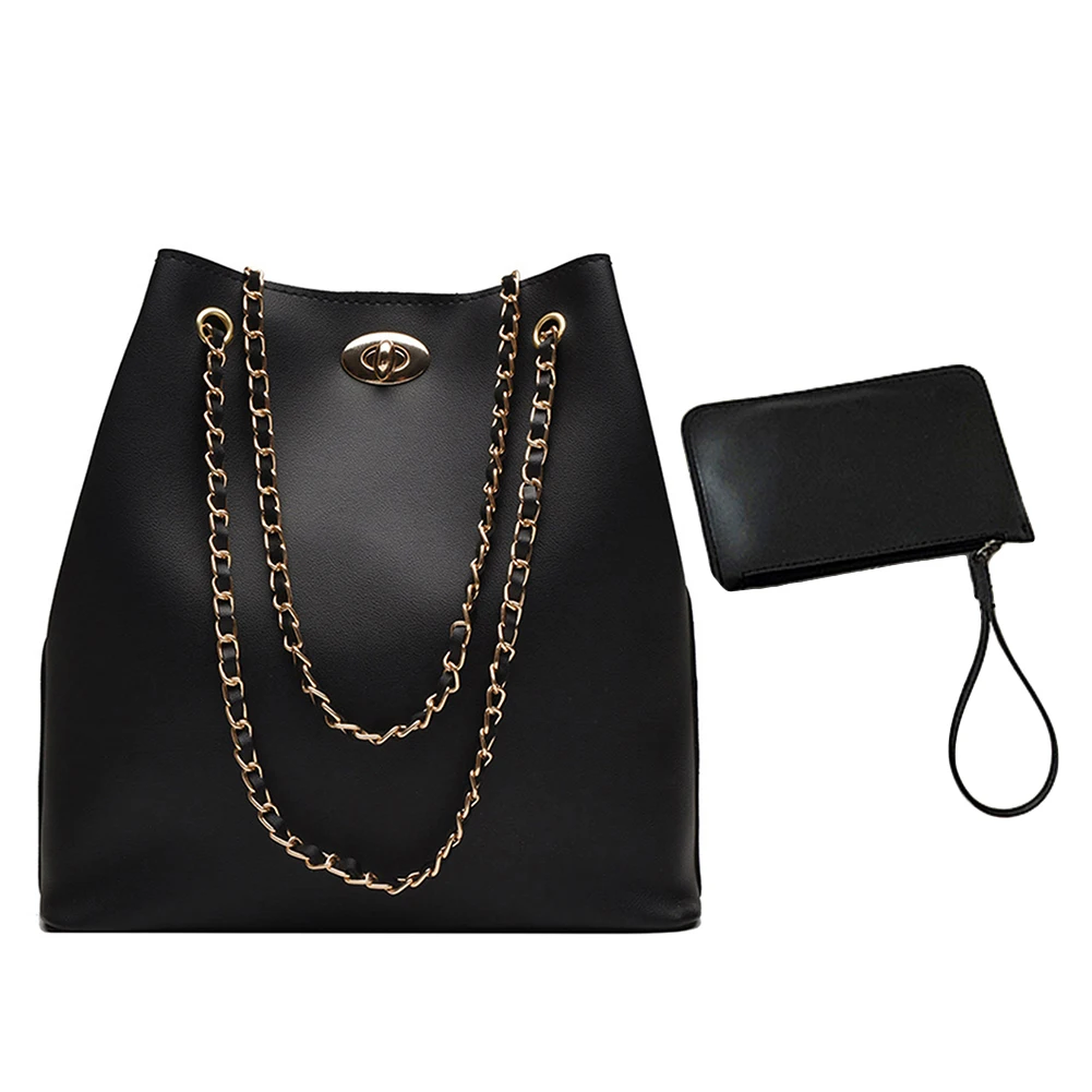 2 шт. Модные Женские однотонные искусственная кожа цепи ведро сумка на плечо
