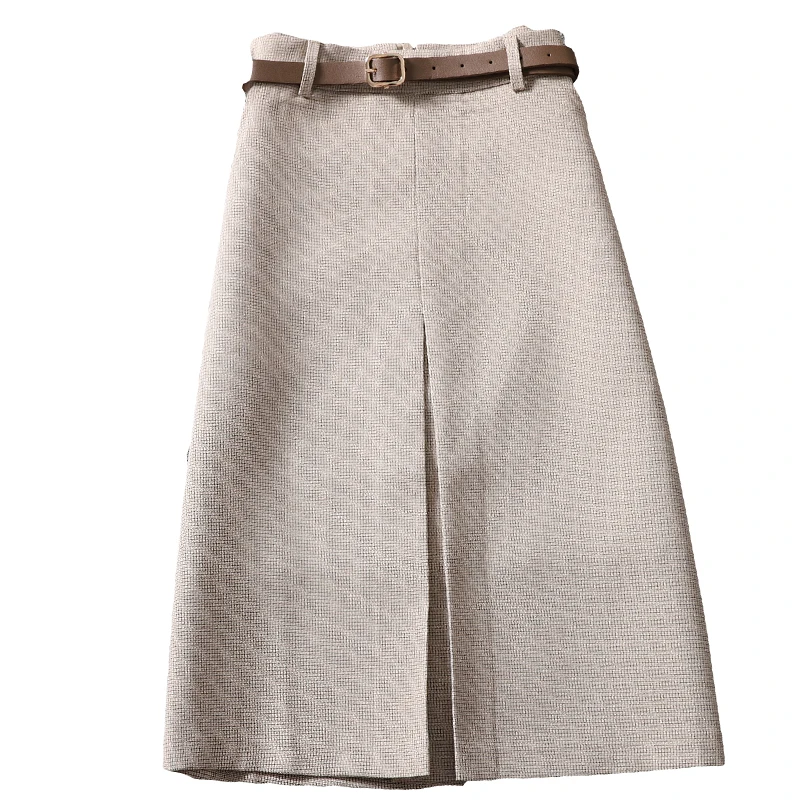 

2020 summer new women skirts high waist solid split A-line knee-length office lady elegant skirts top quality