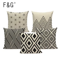 geometric patterns cushion decorative linen cushion cover for sofa 45cmx45cm square black and white decor custom pillow cover