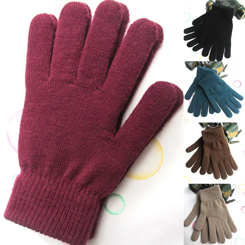 

Women Men Unisex Winter Knitted Full Fingered Gloves Basic Solid Color Thicken Plush Lining Mittens Thermal Wrist Warmer