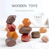 wooden jenga building block colored stone creative educational toys nordic style stacking game rainbow stone wooden blocks toy