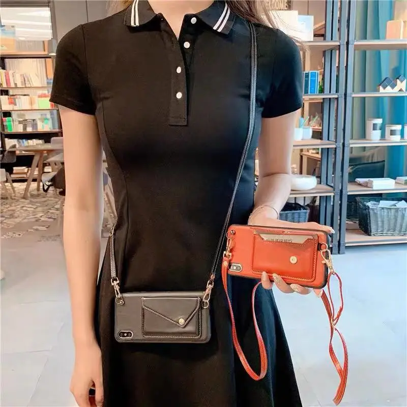 

Fashion lanyard crossbody wallet case for iPhone 11 XS MAX XR X 7 8 6 6S For Samsung Note9 S10 S9 Plus case with shoulder strap