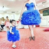 sleeveless organza tutu mother daughter knee length blue dresses pageant mother daughter birthday party dresses custom