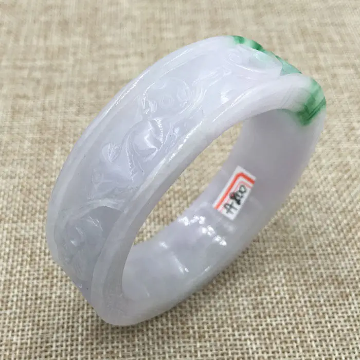 57 мм винтажный китайский ручной резной белый зеленый жадеит нефритовый браслет