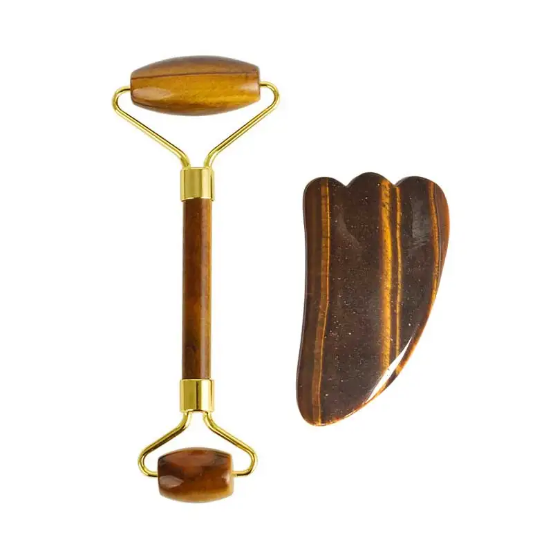Натуральный тигровый глаз массажный ролик для лица нефритовый Gua Sha набор