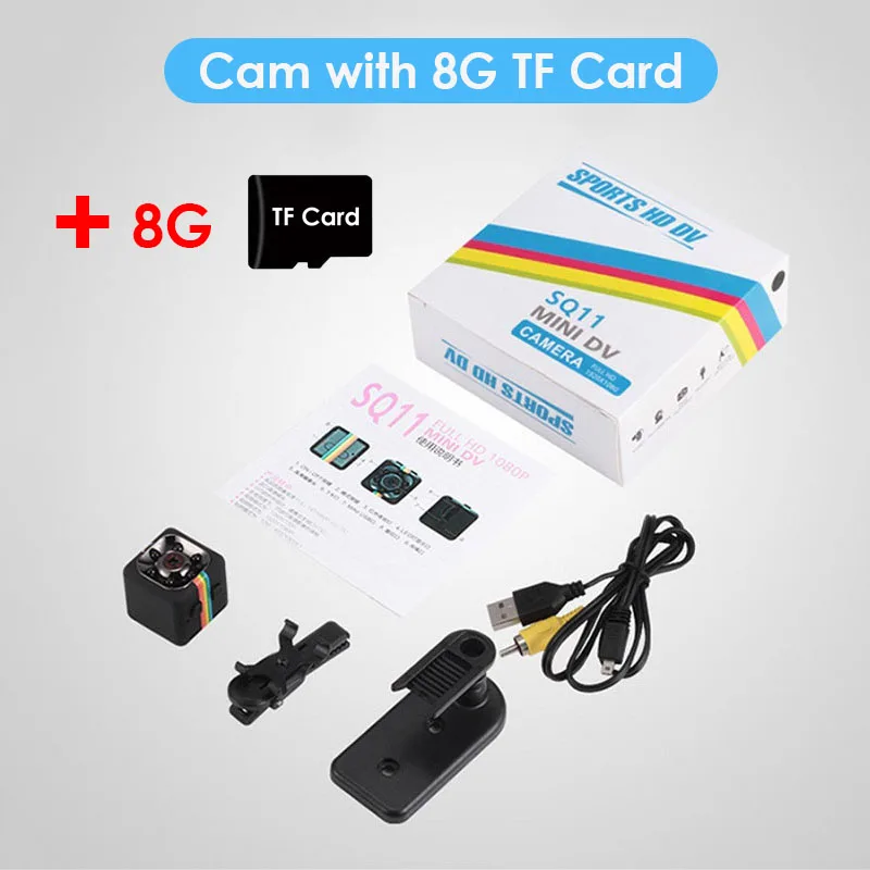With 8G TF Card SQ11 мини-камера HD Espia Oculta маленький карманный секретный камера ночного видения Видео телекамера микро велосипедная камера Поддержка Скрытая TF карта - Цвет: With 8G TF Card