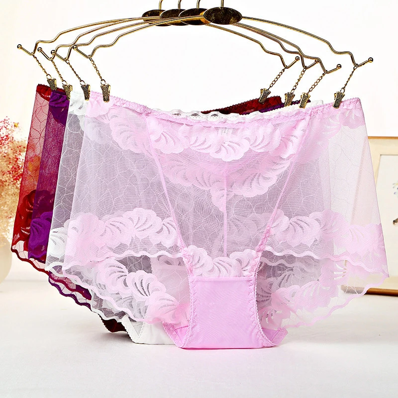 

3 Pieces / Bag Sexy Lace Ladies Underwear No Trace Breathable Sexy Hip High Waist Large Size Triangle Underwear Women
