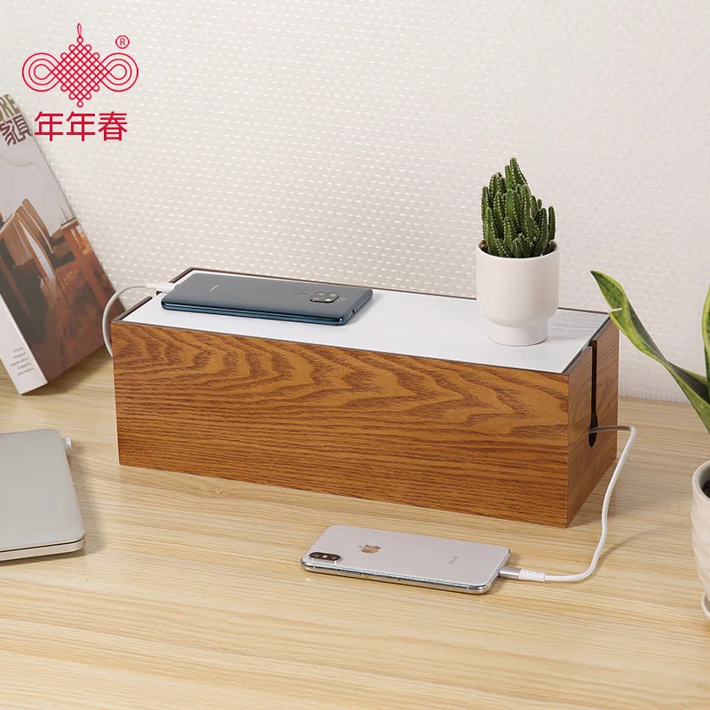 Продажа Пасторальная простая деревянная настольная розетка для кабеля питания для гостиной и офиса, коробка для хранения