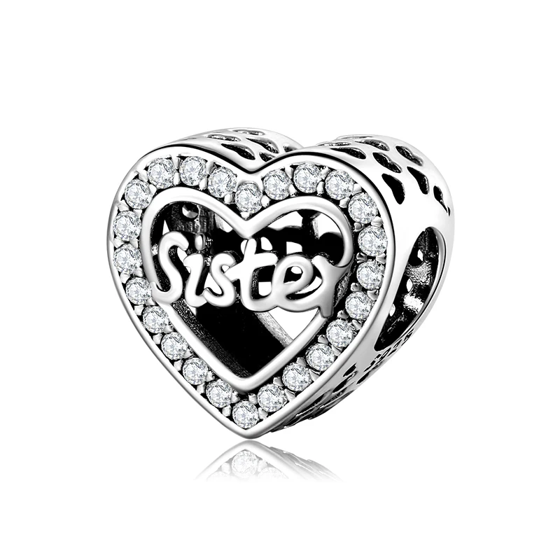 

Серебряные Подвески 925 пробы, прозрачные бусины с буквами сестры и сердца, подходят для изготовления подлинных серебряных браслетов, ювелир...