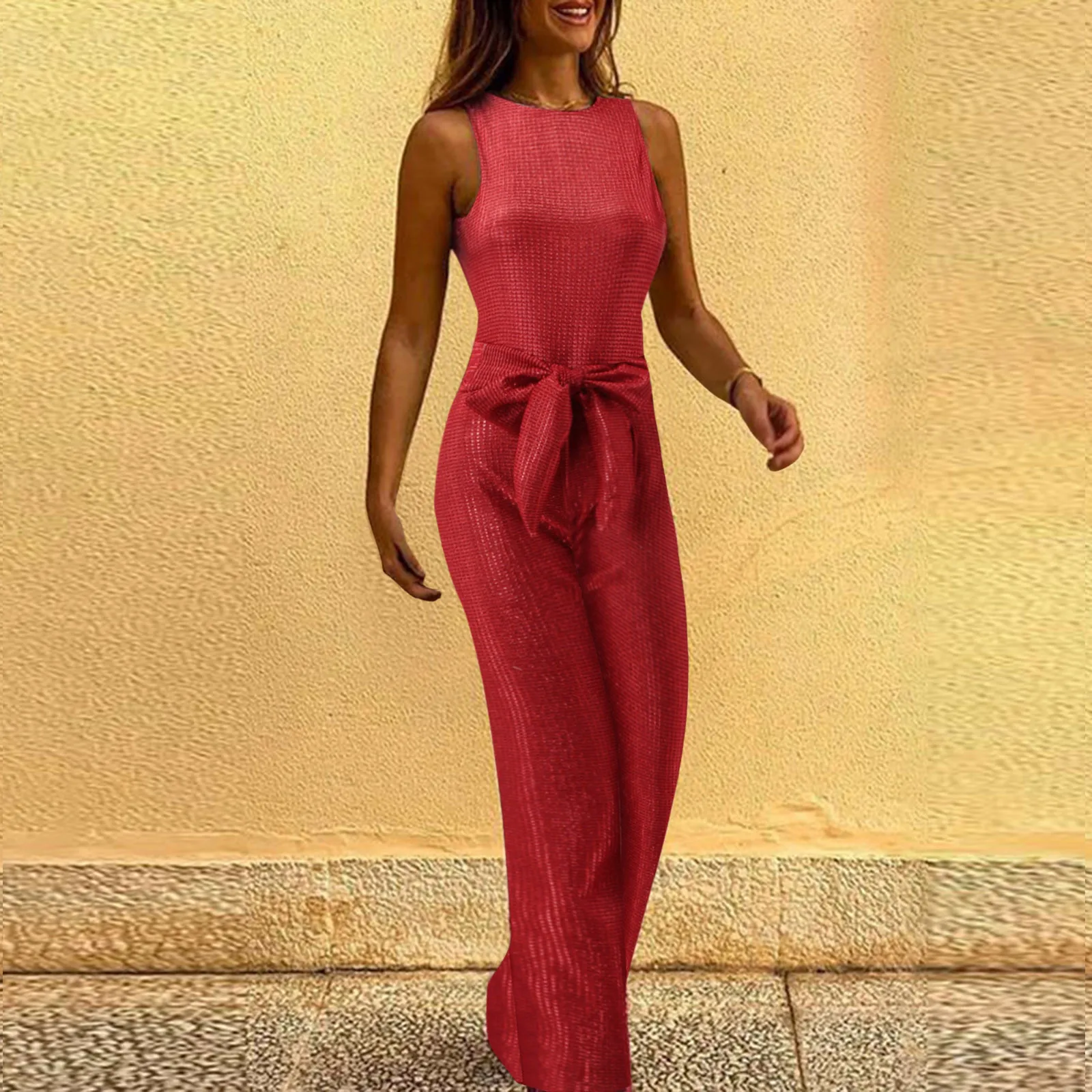 Женский Элегантный Блестящий комбинезон без рукавов с блестками брюки широкими