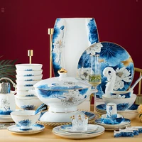jingdezhen ceramic tableware set phnom penh bowl plate bone china tableware tracing gold set household high end gift porcelain
