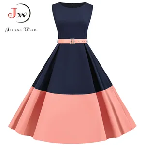 Женское винтажное платье-миди, однотонное лоскутное платье без рукавов, 3XL, летнее, размера плюс