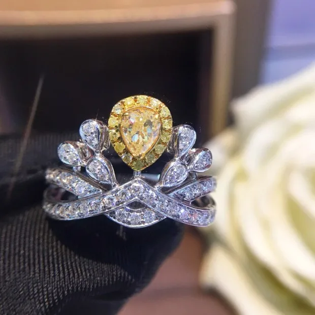 Кольцо с натуральным бриллиантом 18K золото чистое красивое кольцо драгоценными