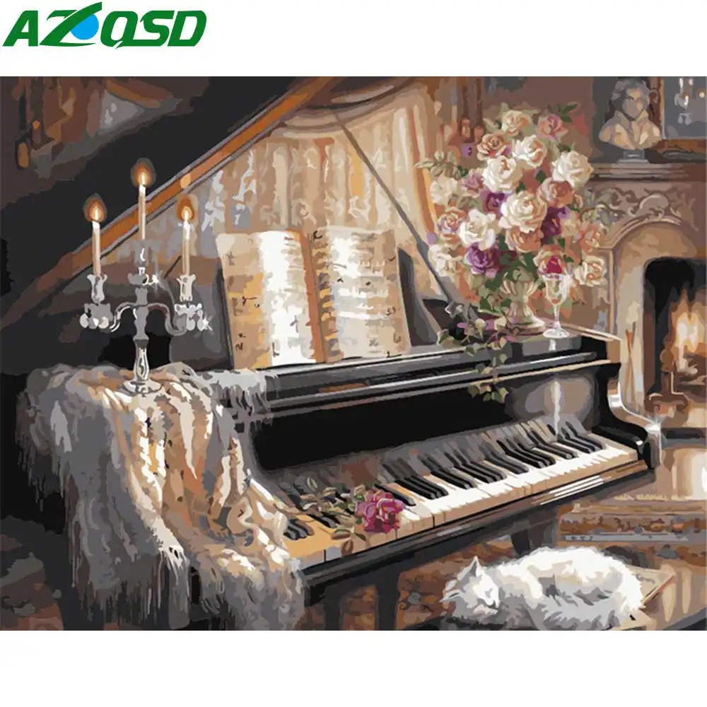 AZQSD DIY картина по номерам холст Наборы фортепиано уникальный подарок Unframe
