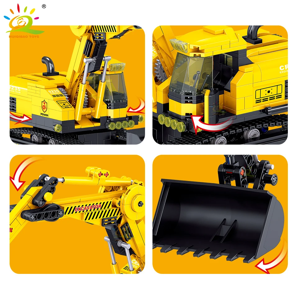 

HUIQIBAO 747Pcs Engineering Technical Excavator Truck Building Blocks City Construction Grab Worker Figures Bricks Toys Children