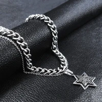2pcs stainless steel jewish hexagram layered necklace womenmen silver color choker necklace jewelry chaine homme n4866s03