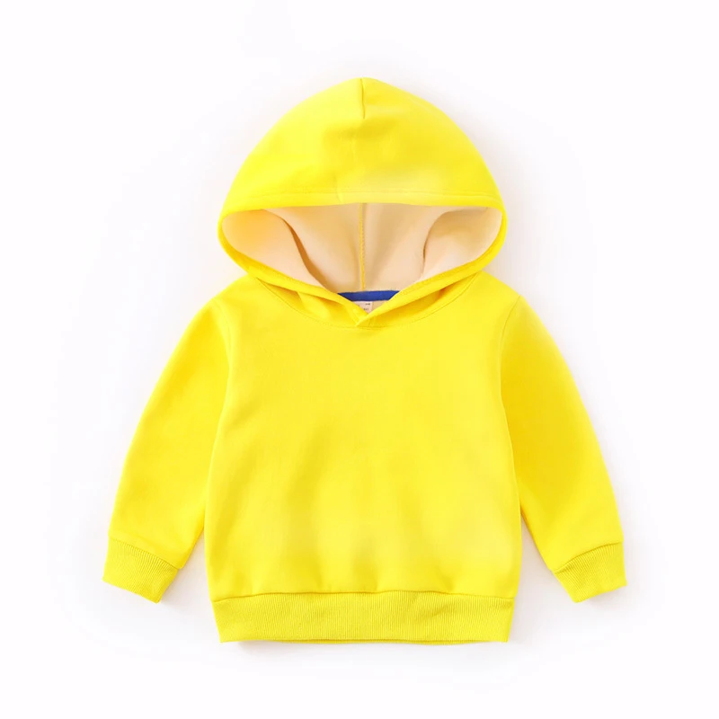 Solid Yellow Толстовки с капюшоном для маленьких мальчиков и девочек; сезон зима-осень; Детские Бархатные толстовки; хлопковый свитер с длинными рукавами для малышей; детская футболка; одежда - Цвет: Solid Yellow