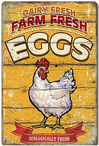 

Retro Design Tin Metal Signs Wall Art-Farm Fresh Eggsthick Tinplate Print Poster Wall Decoration -Tin Sign 8x12 Inch