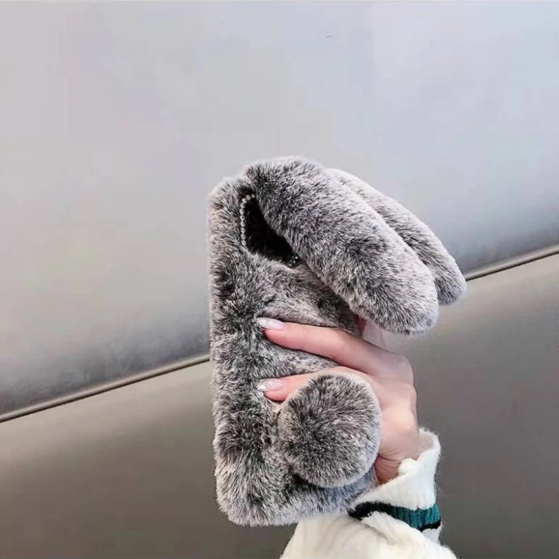 Милый пушистый чехол для телефона с кроличьими ушками для iPhone 11 Pro Max X XR XS Max 8 7 Plus 6 6S Plus 5 5S 5C 4 4S, мягкий чехол с теплым мехом