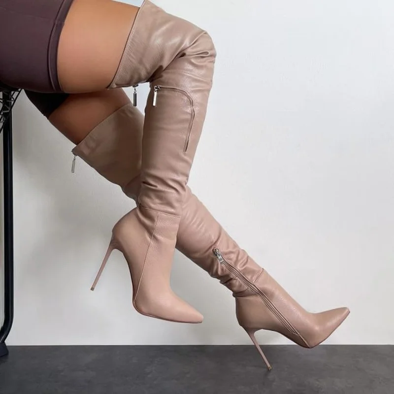 

Autumn and Winter Women's Boots Solid Color Round Toe Stiletto Boots Outdoor Non-slip Comfortable and Convenient Casual Boots