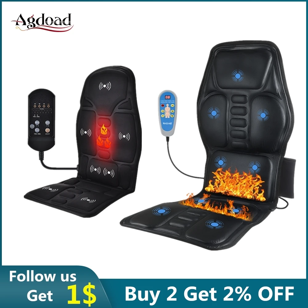 Электрическое вибрирующее кресло для массажа с подогревом, сиденье для облегчения боли, подушка для поясничного отдела, массажер для спины и плеч, матрас для автомобиля, офиса, дома.