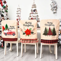 2022 christmas tree chair cover cute car flowers print chair case linen dining chair protector xmas new year chair slipcover