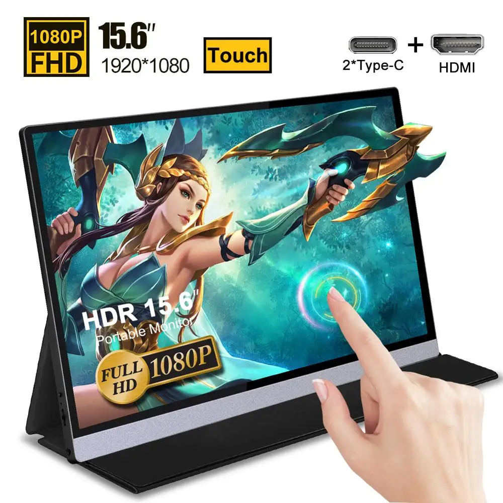 저렴한 터치 스크린 휴대용 LCD 모니터 1080P 15.6 터치 스크린 패널 HDMI 디스플레이 PC 노트북 스위치 X 박스 시리즈 X PS4 게이머 화면