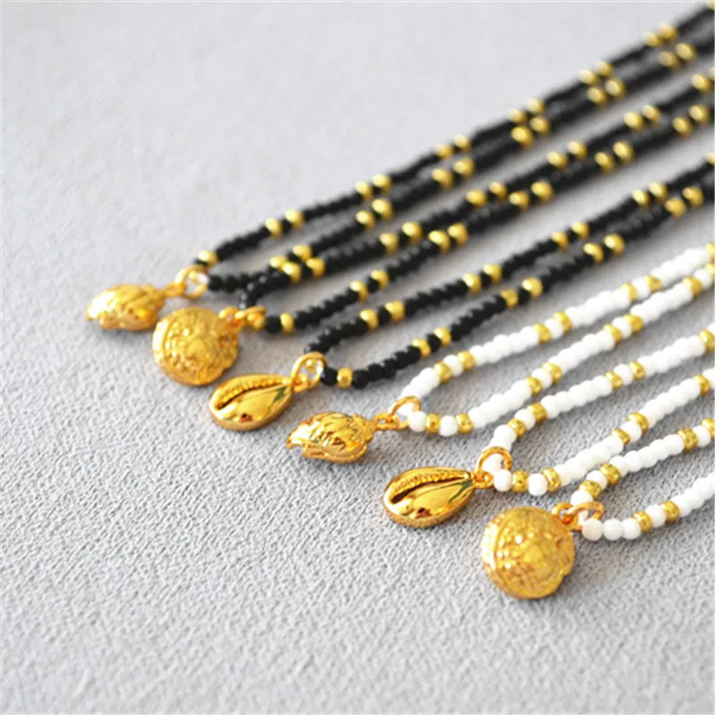 

Ocean Resort Style millet beads Hawaiian style exquisite gold-plated conch pendant adjustable size Necklace